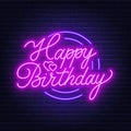 Happy birthday neon sign. Greeting card on dark background Royalty Free Stock Photo