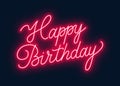 Happy birthday neon sign. Greeting card on dark background Royalty Free Stock Photo