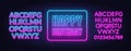 Happy birthday neon sign. Greeting card template on dark background Royalty Free Stock Photo