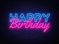 Happy Birthday neon sign vector. Happy Birthday Design template neon sign, light banner, neon signboard, nightly bright