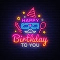 Happy Birthday Neon Signboard Vector. Happy Birthday neon sign, design template, modern trend design, night neon