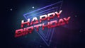 Happy Birthday with neon triangles and blue gird