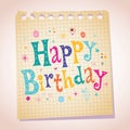 Happy Birthday note paper message