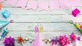 Happy birthday number 89. Copyspace. Beautiful card in pastel pink colors for a woman or a girl. Decorations festive place for yo Royalty Free Stock Photo