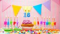 Happy birthday number 18. On a pink background, congratulations on the birthday of an eighteen year old. Muffins with pink cream Royalty Free Stock Photo