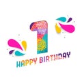 Happy birthday 1 one year paper cut greeting card Royalty Free Stock Photo