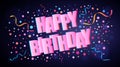 Happy Birthday overlapping festive lettering with colorful round confetti