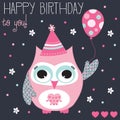 Happy birthday owl vector illustration