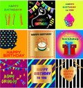 happy birthday pack background: cakes, baloons, candies