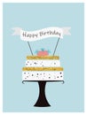 Happy Birthday Party cards set with cake, cupcake, topper, candles and lettering text. Vector hand drawn illustration.