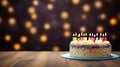 Happy birthday party celebration greeting card banner background - Colorful birthday cake with many burning candles on wooden Royalty Free Stock Photo