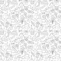 Happy birthday party doodle black and white seamless pattern