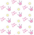 Happy Birthday pattern design with crown and stars for little girl Royalty Free Stock Photo