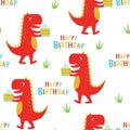 Happy birthday pattern with dinosaur Royalty Free Stock Photo