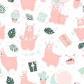 Happy Birthday pattern. Hand drawn romantic seamless pattern with cute birthday signs and symbols. Royalty Free Stock Photo