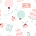 Happy Birthday pattern. Hand drawn romantic seamless pattern with cute birthday signs and symbols. Royalty Free Stock Photo