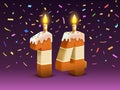 Happy Birthday, person birthday anniversary, Candle with cake in the form of numbers 14. Vector illustration