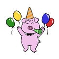 Happy birthday pig cartoon