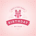 Happy birthday pink cute classic ornate vintage greeting card typographic template vector