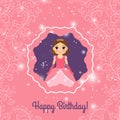 Happy Birthday pink princess greeting card Royalty Free Stock Photo