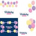 Happy Birthday in a playful. bubbly font with a background of balloons and party streamers