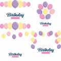 Happy Birthday in a playful. bubbly font with a background of balloons and party streamers