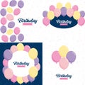 Happy Birthday in a playful. bubbly font with a background of balloons and party streamers