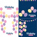 Happy Birthday in a playful. bubbly font with a background of balloons and party streamers