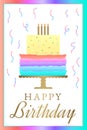 Happy Birthday Postcard Illustration With Rainbow Cake