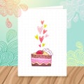 Happy Birthday postcard template with cake