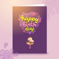 Happy Birthday postcard template with ice cream .