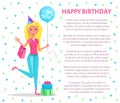 Happy Birthday Poster, Blonde Woman Do Shopping Royalty Free Stock Photo