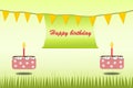 Happy birthday poster card theme green and cake for kids design vector and illustration Royalty Free Stock Photo