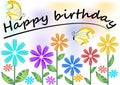 Happy birthday poster with colorful flowers and butterflies