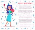 Happy Birthday Poster, Woman with Glass of Wine Royalty Free Stock Photo