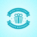 Happy birthday present blue ribbon vintage greeting card typographic template vector Royalty Free Stock Photo