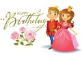 Happy Birthday, Princess and Prince, greeting card. Royalty Free Stock Photo