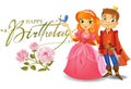 Happy Birthday, Princess and Prince, greeting card. Royalty Free Stock Photo