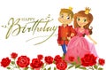 Happy Birthday, Princess and Prince, greeting card. Royalty Free Stock Photo