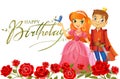 Happy Birthday, Princess and Prince, greeting card. Royalty Free Stock Photo