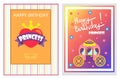 Happy Birthday Cards Set, Vector Illustration