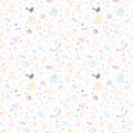 Happy Birthday print. Hand drawn Birthday seamless pattern. Cute doodle party background Royalty Free Stock Photo