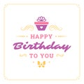 Happy birthday purple gift box present greeting card template vector flat illustration Royalty Free Stock Photo