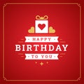 Happy birthday red vintage greeting card heart gift box typographic template vector flat Royalty Free Stock Photo