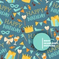 Happy birthday seamless pattern, vector illustration. Isolated symbols of birthday party, fun celebration event Royalty Free Stock Photo