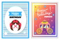 Happy Birthday, Set of Cards Vector Illustration