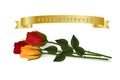 Happy Birthday. Set of golden vector ribbons with voThree multicolored roses lying on the surface with realistic shadows and a gol Royalty Free Stock Photo