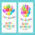 Happy birthday. Set of greeting cards.. Multi-colored balloons. Royalty Free Stock Photo