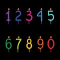 Happy Birthday set of hand drawn candle numbers on dark background. Rainbow colors. Holiday template bundle. Flat style Royalty Free Stock Photo