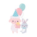 Happy birthday sheep rabbit gift balloons celebration decoration card